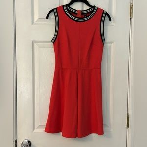 Design Lab athleisure dress, red with black and white trim, size XS.